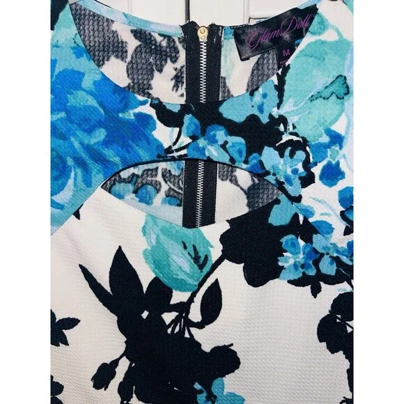 Glam Doll Dress Cut Out Neck And Sides. Stretch Zip Back Floral Women’s Size M - Picture 3 of 10